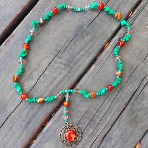 Tigers Eye Carnelian Green Wood Necklace